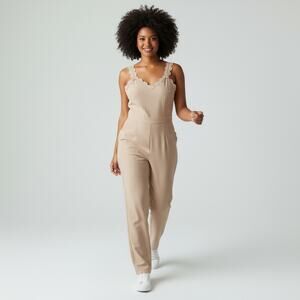 NWT Anthropologie Foxiedox Idris Scalloped‎ Trim Jumpsuit Alabaster Size XL